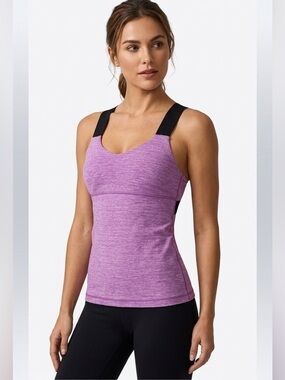 Lululemon Push Your Limits Tank Top Purple Heathered With Black Straps Size 4